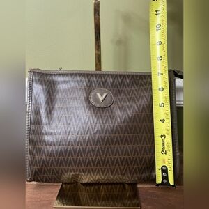 Authentic Vintage MARIO VALENTINO Brown Coated Canvas Medium Clutch Bag